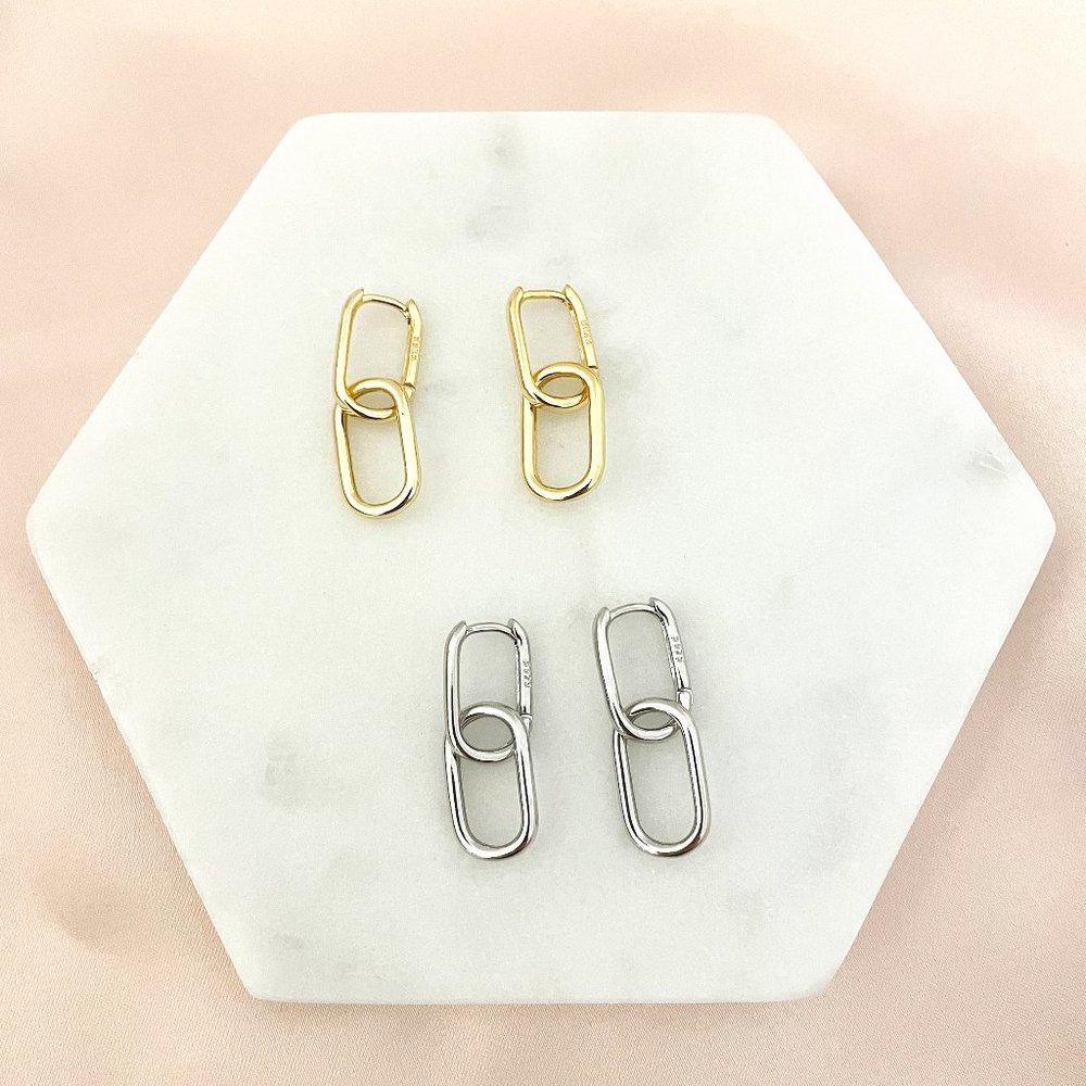 925 Sterling Silver Link Earrings Dangle Chain Earrings Minimalist Earrings - Picture 2 of 8